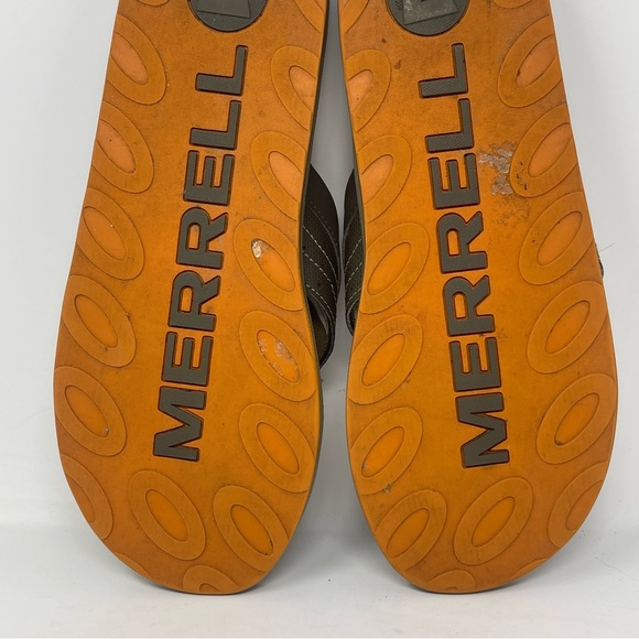 Merrell Bungee Cord Flip Flops Sandals Mens 9 Brown Green Cushioned Comfort - Picture 13 of 14